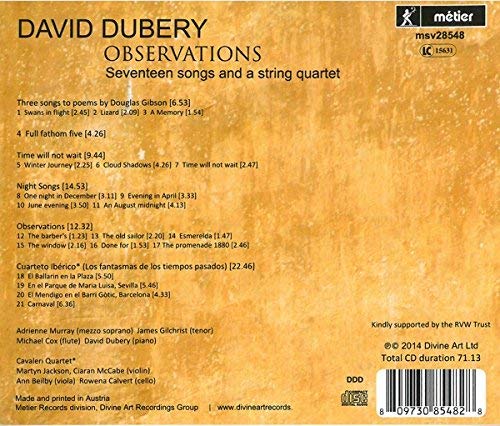 Dubery: Observations - 17 Songs & String Quartet - slide-1