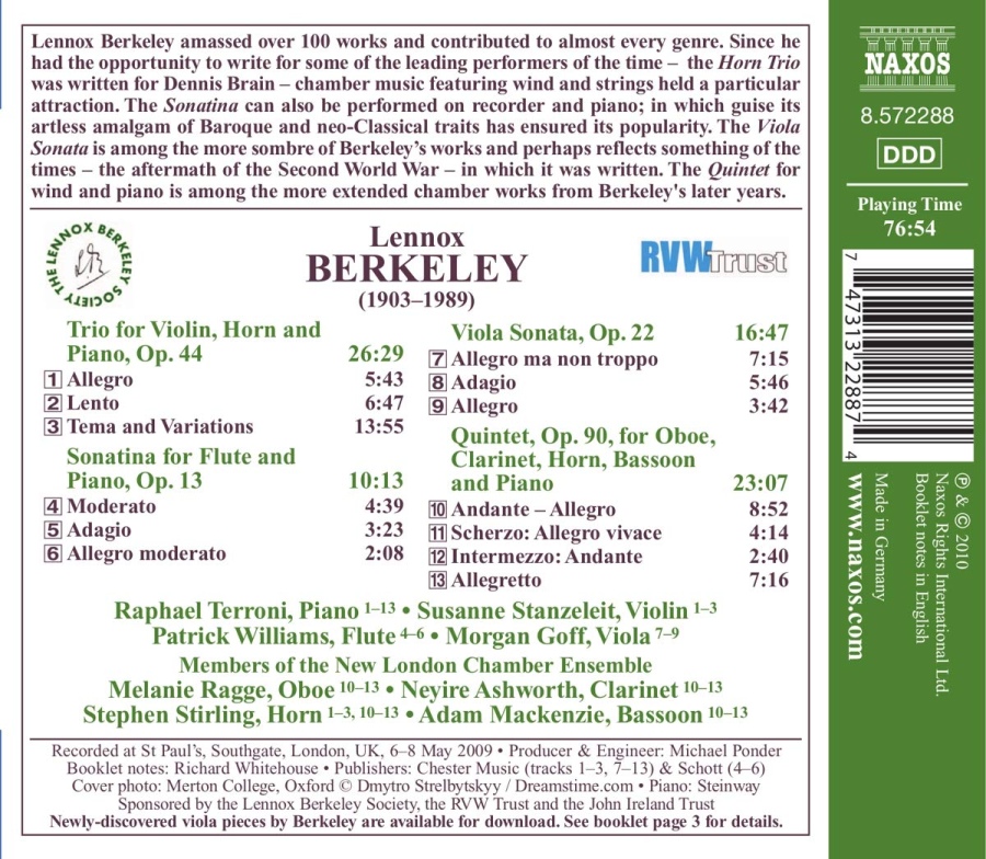 Berkeley: Chamber Music -  Horn Trio / Flute Sonatina / Viola Sonata / Piano Quintet - slide-1