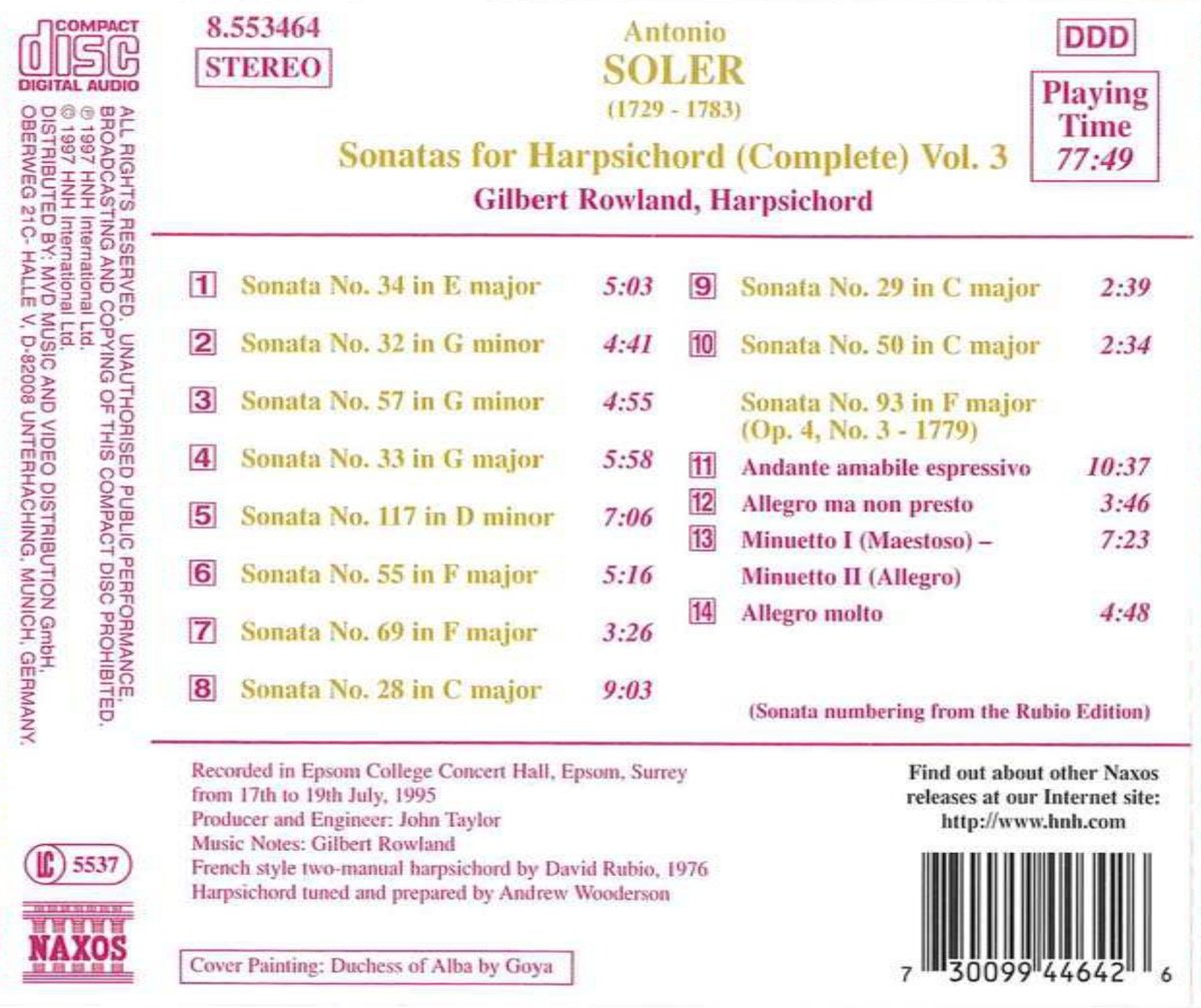 SOLER: Sonatas for Harpsichord Vol. 3 - slide-1