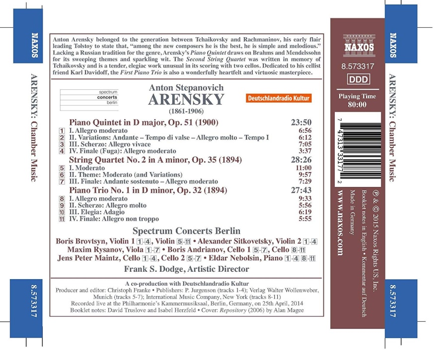 Arensky: Chamber Music - Piano Quintet, String Quartet, Piano Trio - slide-1
