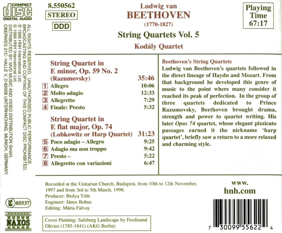Beethoven: String Quartets, Vol. 5 (Nos. 8), "Rasumovsky", 10, "Harp" - slide-1