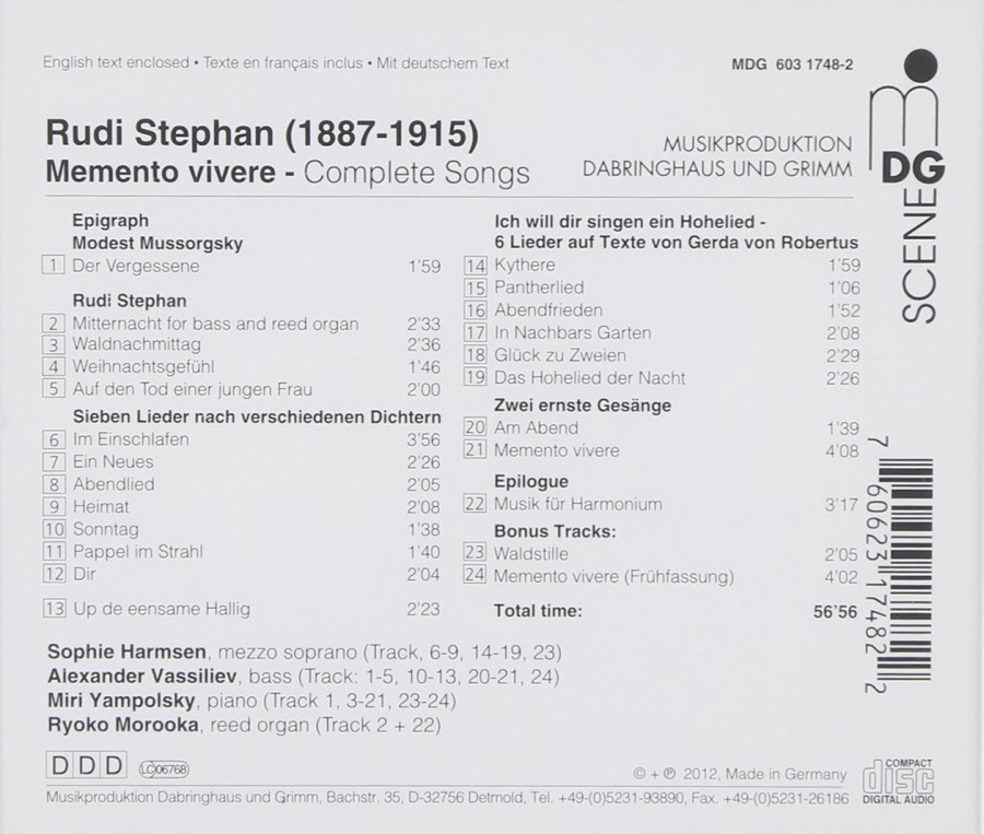 Stephan: Complete Songs with Epigraph and Epilog "Memento vivere" - slide-1