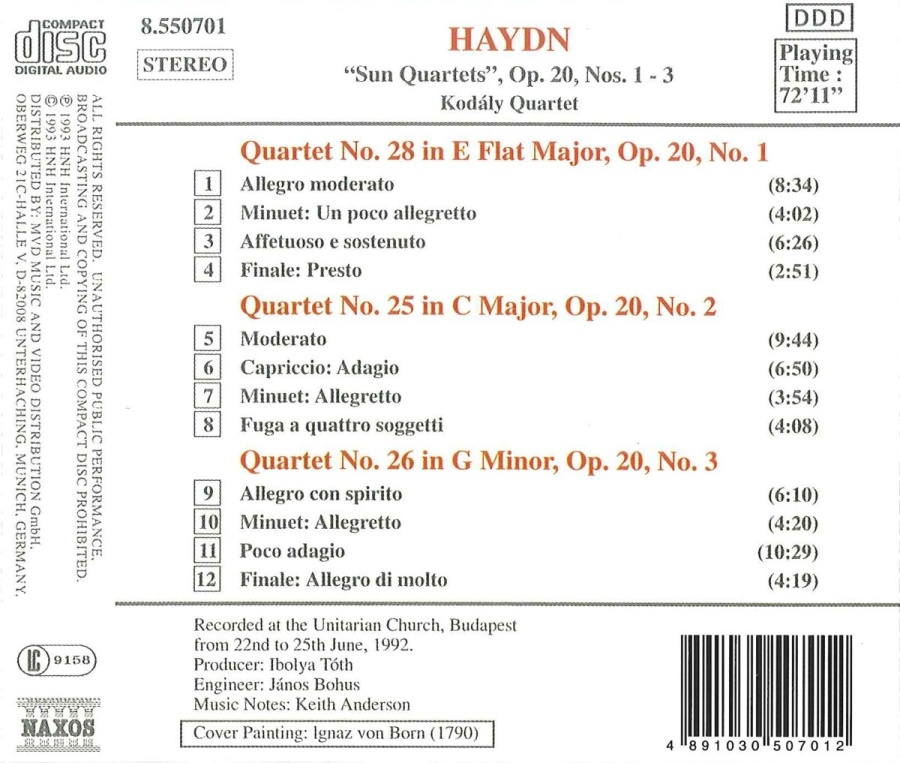 Haydn: String Quartets Op. 20, Nos. 1-3, "Sun Quartets" - slide-1