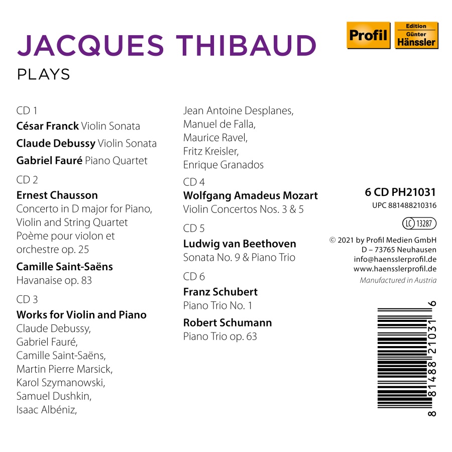 Jacques Thibaud plays Franck, Debussy, Fauré, Ravel, Saint-Saëns, Mozart - slide-1