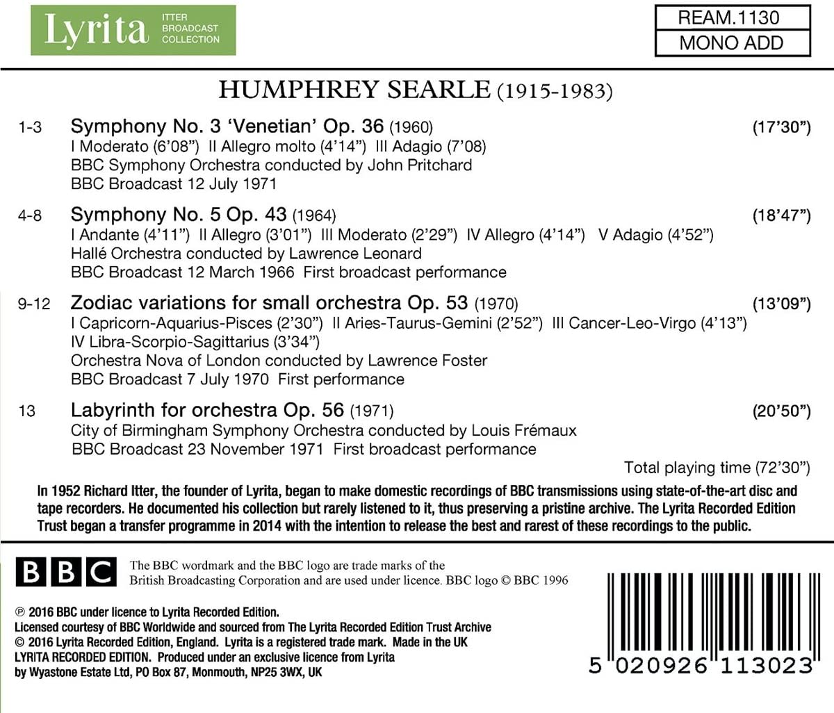 Searle: Symphonies Nos. 3 & 5 Zodiac Variations Labyrinth - slide-1