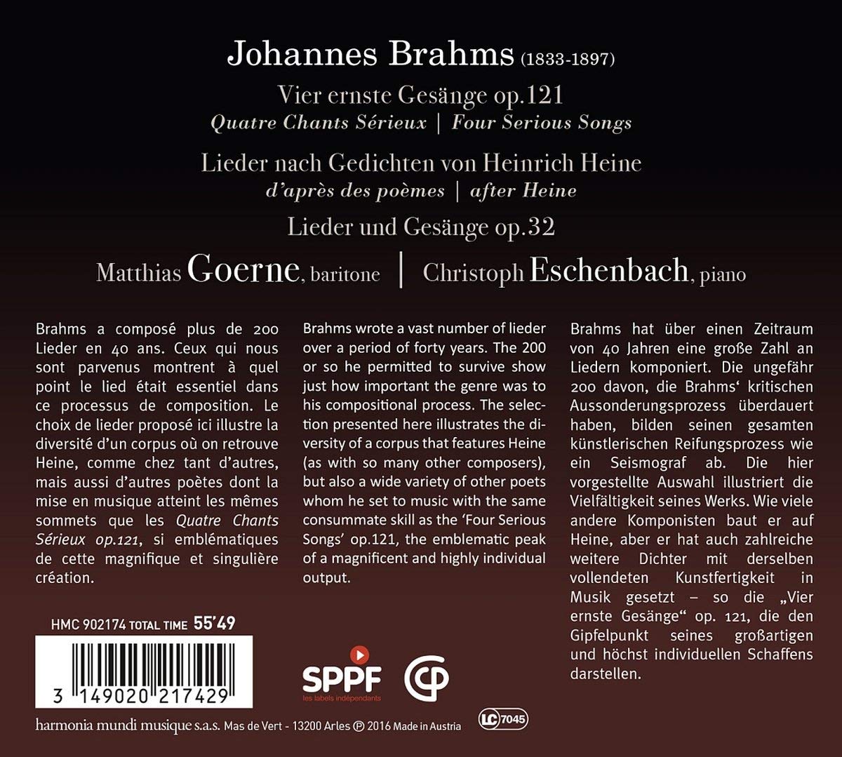 Brahms: Vier ernste Gesänge; Lieder & Gesänge op. 32 - slide-1