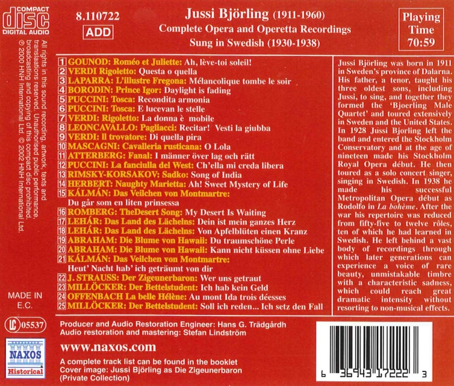 BJORLING, Jussi: Bjorling Collection, Vol. 1: Opera and Operetta Recordings (1930-1938) - slide-1