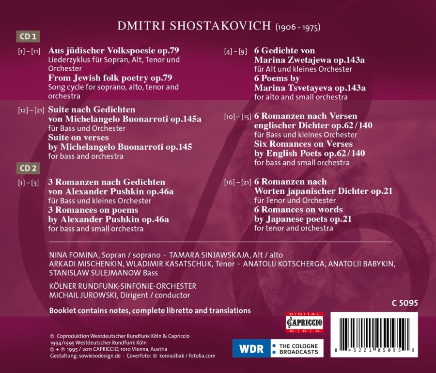 Shostakovich: Russian Romances on poems by Alexander Pushkin, Marina Tsvetayeva, Michelangelo Buonarroti, From Jewish Folk Poetry - slide-1