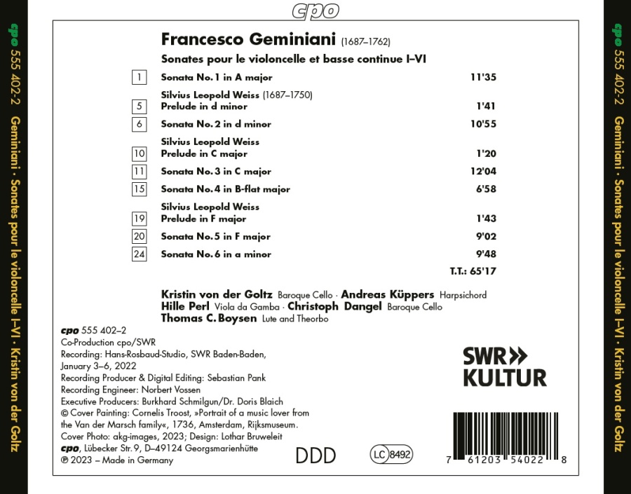 Geminiani: Sonates pour le Violoncelle et Basse Continue I-VI - slide-1