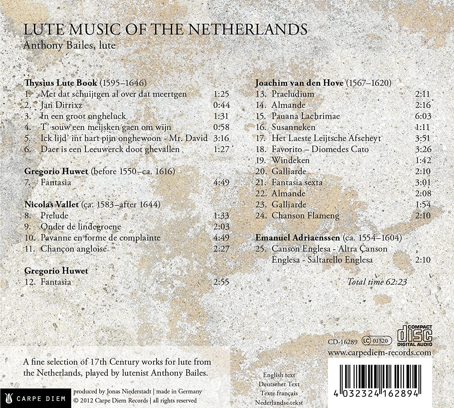 Lute music of the Netherlands - Nicolas Vallet, Gregorio Huwet, Joachim van den Hove - slide-1
