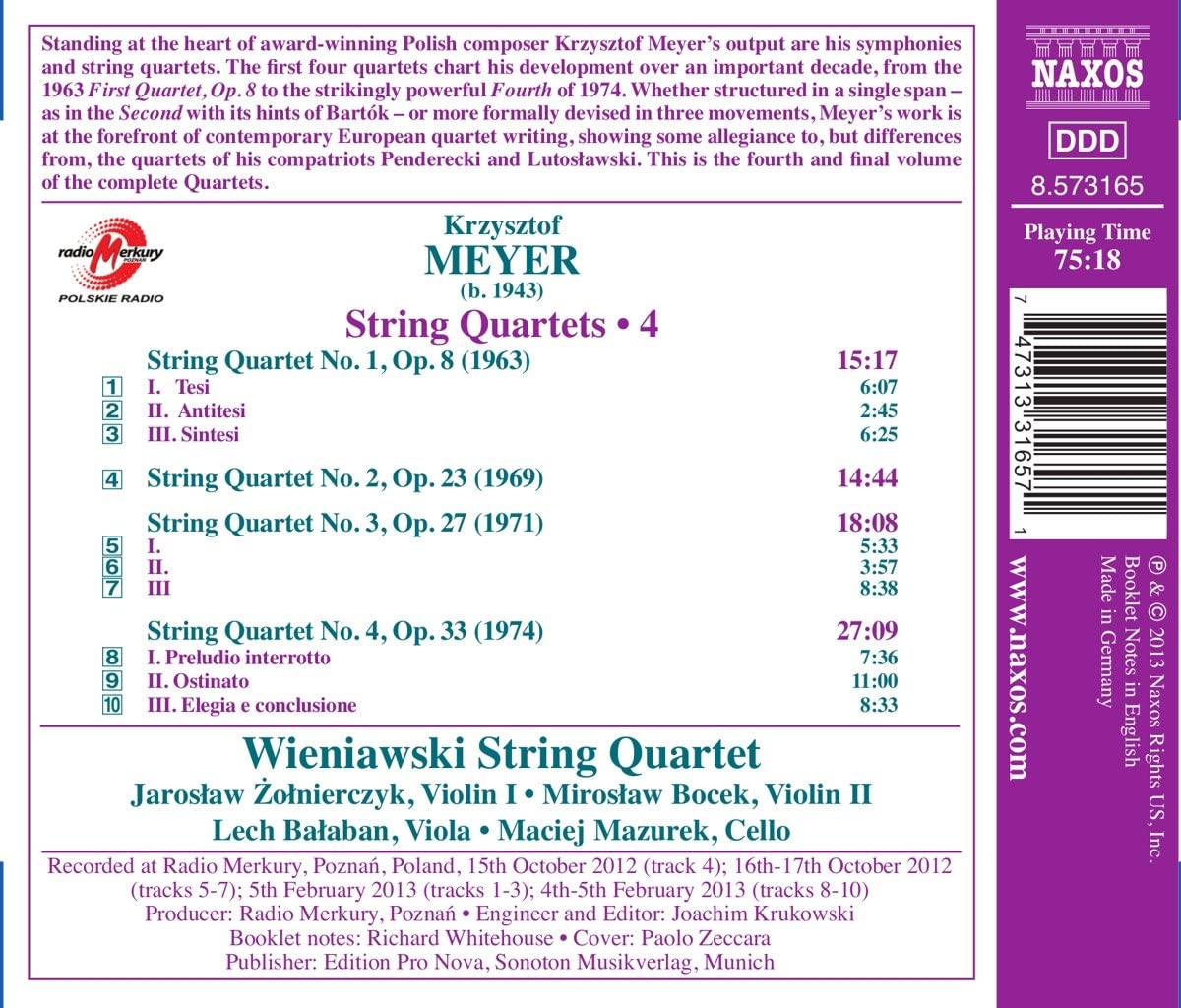 Meyer: String Quartets • 4 - Nos. 1, 2, 3 & 4 - slide-1