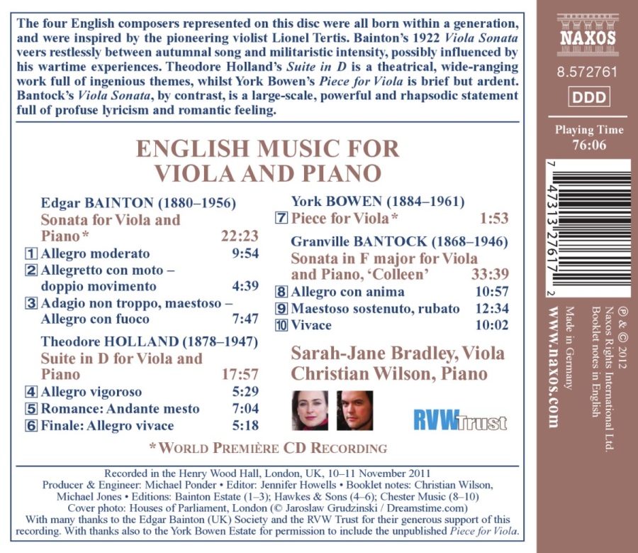 English Music for Viola and Piano - Edgar Bainton, Theodore Holland, York Bowen, Granville Bantock - slide-1