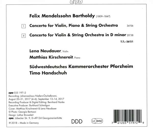 Mendelssohn: Concerto for Violin, Piano & String Orchestra; Violin Concerto in D minor - slide-1