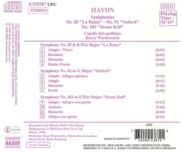 Haydn: Symphonies No. 85 "La Reine", No. 92 "Oxford", No. 103 "Drum Roll" - slide-1