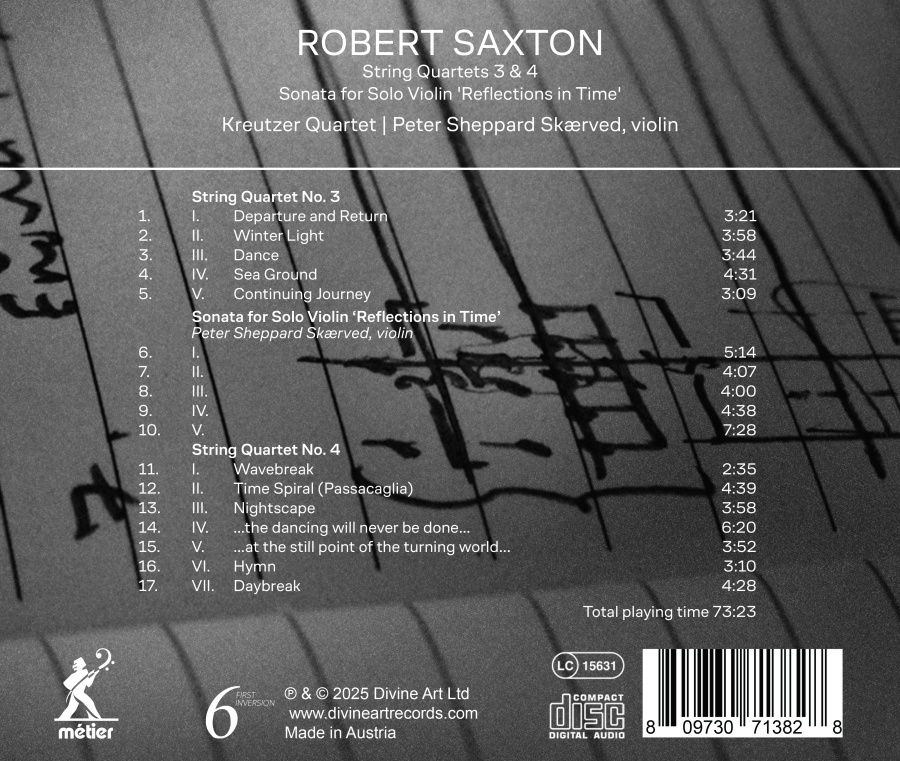 Saxton: String Quartets No. 3 & 4; Sonata for Solo violin  - slide-1