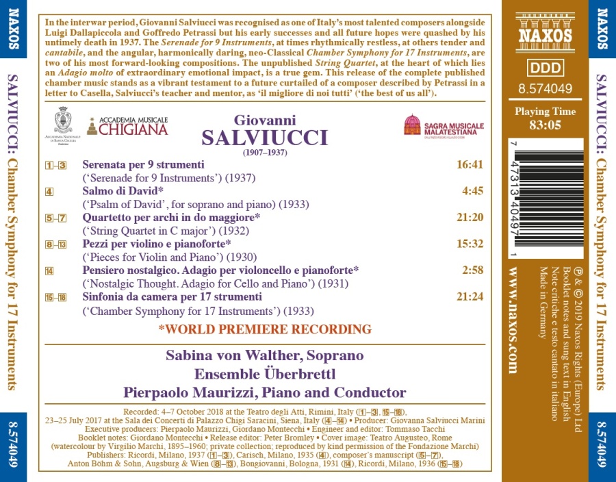 Salviucci: Serenade; String Quartet; Chamber Symphony - slide-1