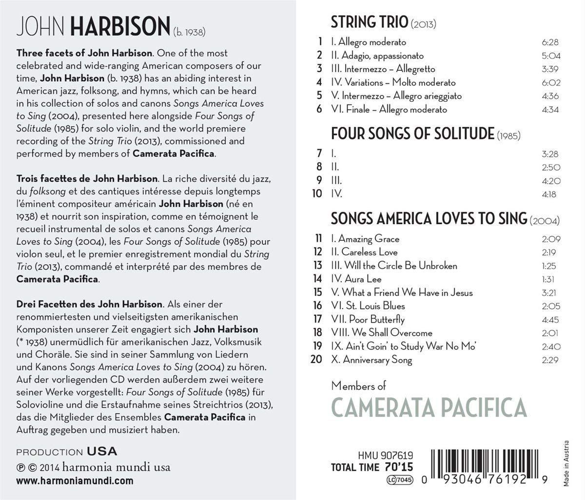 Harbison: String Trio 4 Songs of Solitude Songs America loves to sing - slide-1