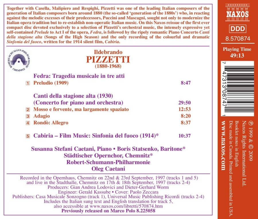 PIZZETTI: Canti della stagione alta, Pelude to Fedra, Sinfonia del fuoco - slide-1