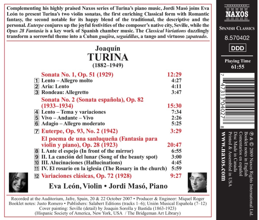 TURINA: Violin Sonatas Nos. 1 & 2, El poema de una sanluqueña - slide-1