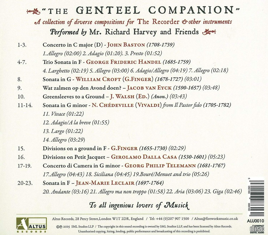 The Genteel Companion A Recorder Recital – Handel, Leclair, Baston ,Chedeville, Telemann … - slide-1