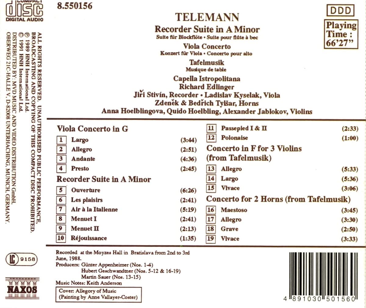 Telemann: Recorder Suite in A Minor, Viola Concerto, Tafelmusik: 2 Concertos - slide-1