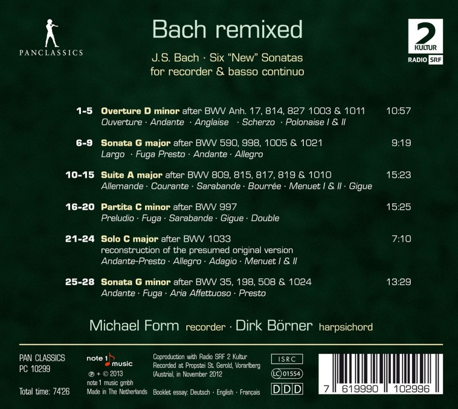 Bach remixed - J.S. Bach: Six "New" Sonatas for recorder & basso continuo - slide-1