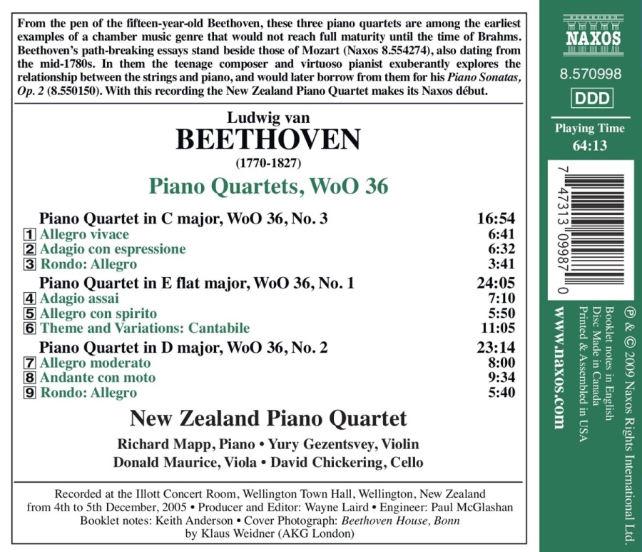 Beethoven: Piano Quartets WoO 36 Nos. 1 - 3 - slide-1
