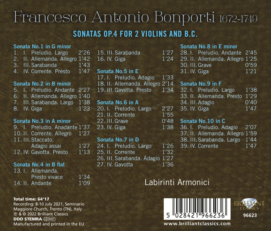 Bonporti: Sonatas Op. 4 for for 2 violins and b.c. - slide-1