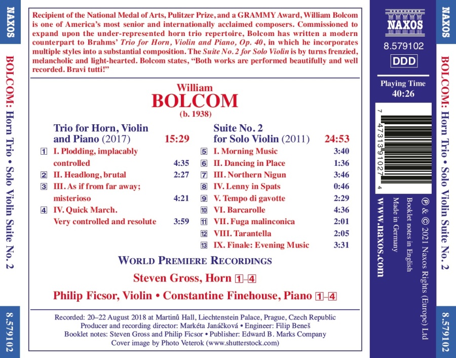 Bolcom: Trio for Horn, Violin and Piano; Suite No. 2 for Solo Violin - slide-1