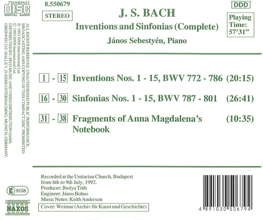 Bach: Inventions and Sinfonias {BWV 772-801}, Anna Magdalena's Notebook (fragments) - slide-1