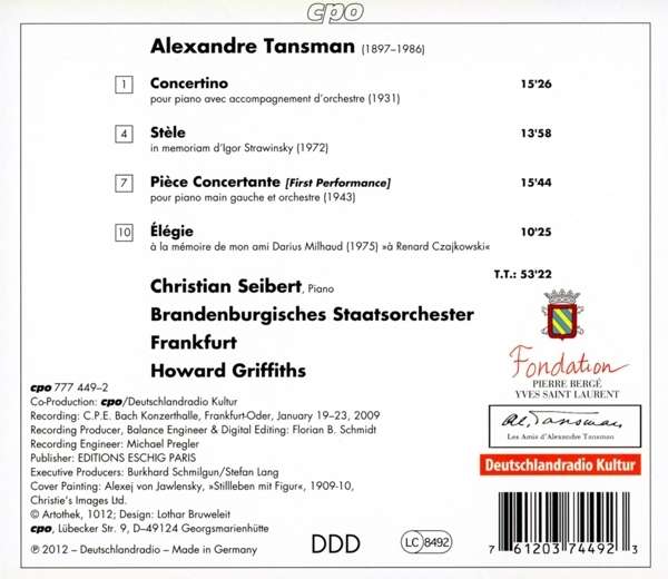 Tansman: Piano Concertino, Piece Concertante, Elegie, Stele - slide-1