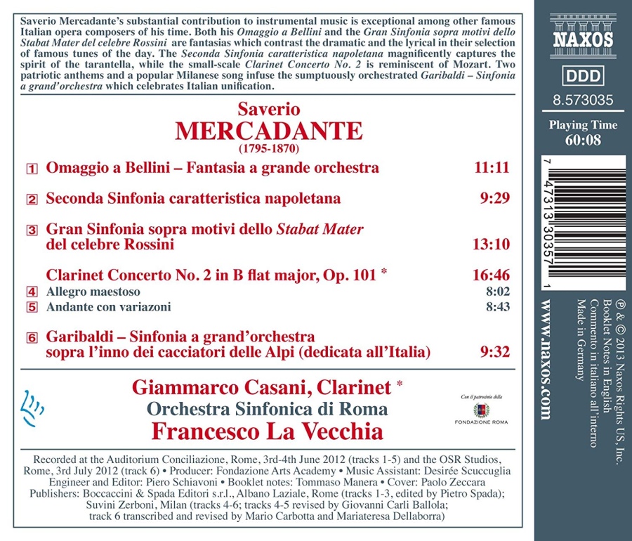 Mercadante: Sinfonia, Omaggio a Bellini, Clarinet Concerto - slide-1