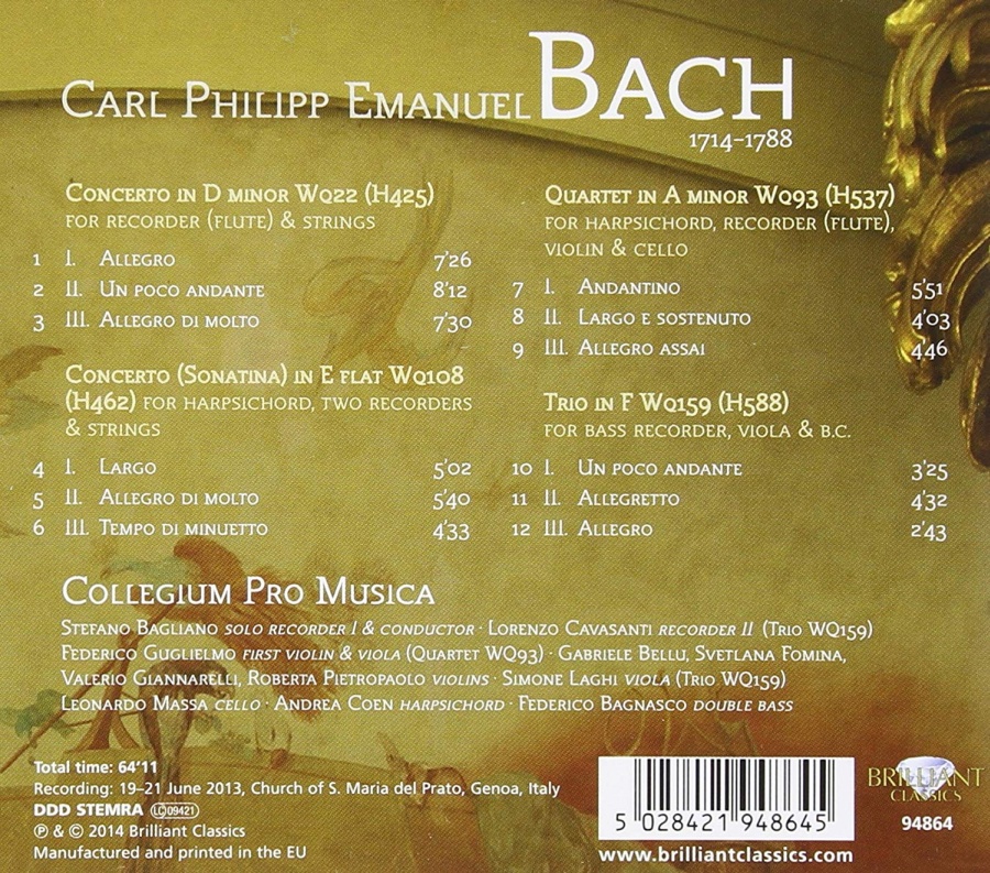 C.P.E. Bach: Recorder Concertos - Chamber Music - slide-1