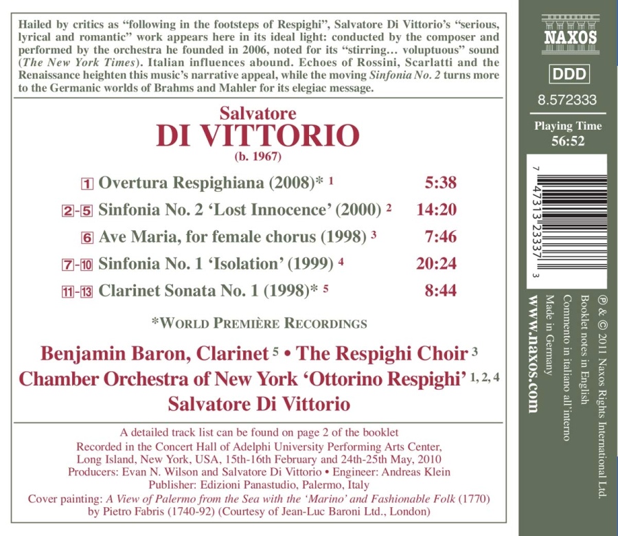 Di Vittorio: Sinfonias Nos. 1 & 2, Overtura Respighiana, Clarinet Sonata No. 1 - slide-1