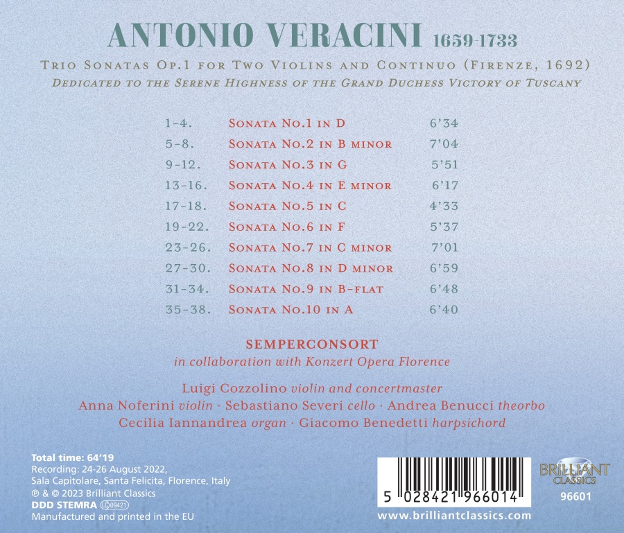 Veracini: Trio Sonatas Op. 1 - slide-1