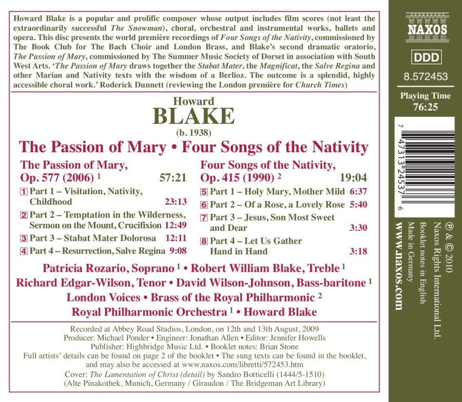 BLAKE: The Passion of Mary, Four Songs of the Nativity - slide-1