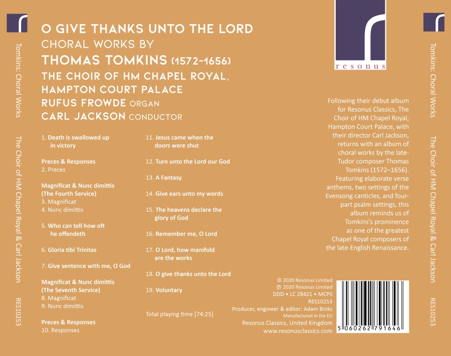 O Give Thanks Unto the Lord: Choral Works by Thomas Tomkins - slide-1