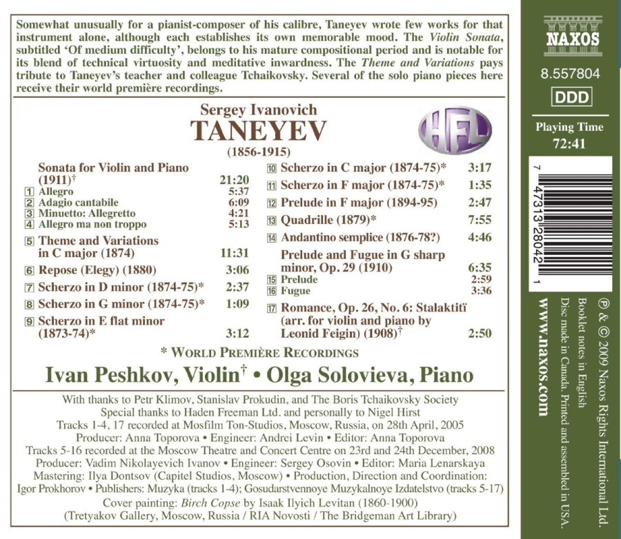 Taneyev: Violin Sonata, Piano Music - slide-1