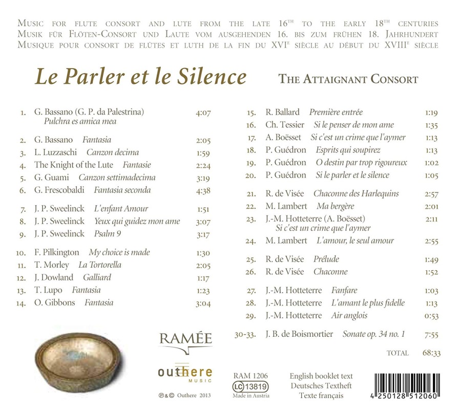 Le Parler et le Silence - Palestrina, Bassano, Luzzaschi, Frescobaldi, Sweelinck, Dowland, Gibbons, Ballard, Tessier, de Visée, Hotteterre, Boismortier - slide-1