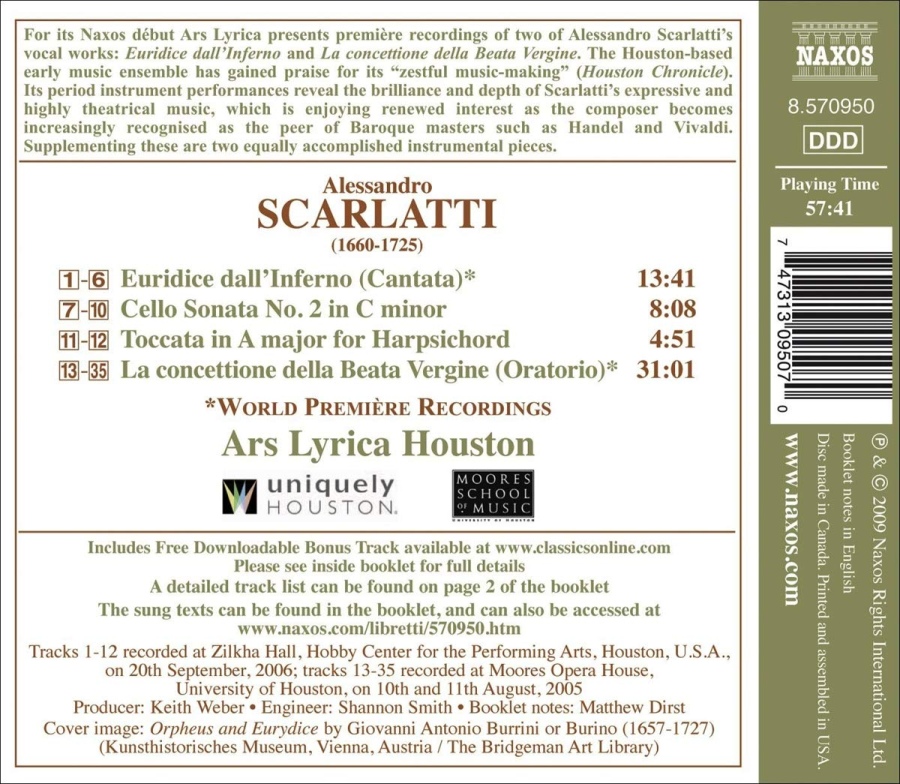 Scarlatti: Euridice dall´Inferno (kantata), La concettione della Beata Vergine (oratorium) - slide-1
