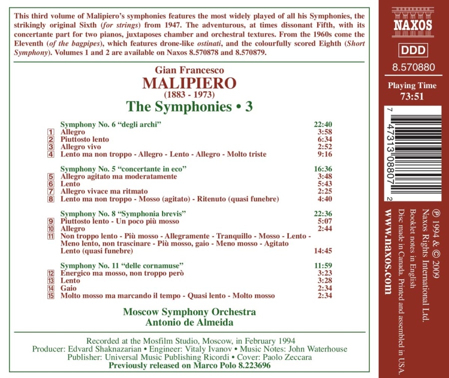 Malipiero: Symphonies Vol. 3 - Nos. 5, 6, 8 & 11 - slide-1