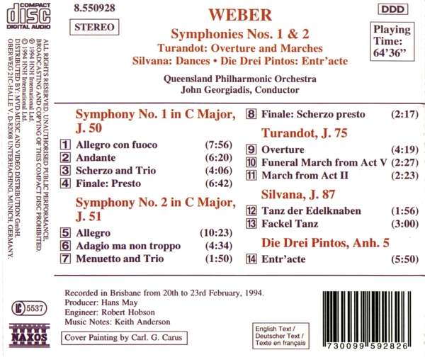 WEBER: Symphonies Nos. 1 and 2, Turandot; Silvana;  Die Drei Pintos - slide-1