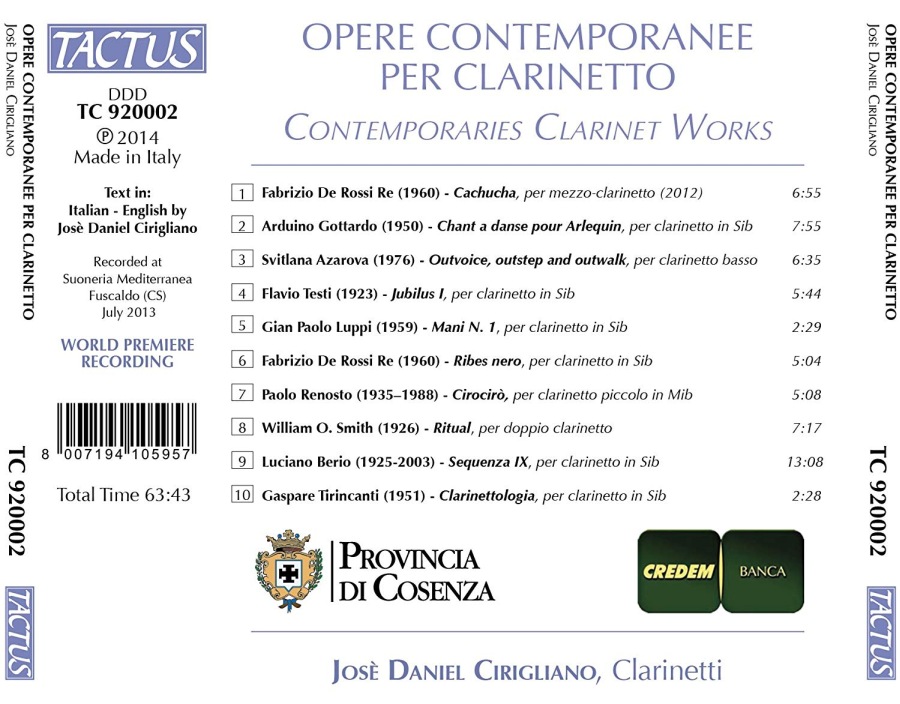Opere Contemporanee per Clarinetto - De Rossi Re, Berio, Gottardo, Azarova, Luppi… - slide-1