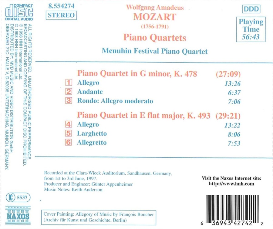 MOZART: Piano Quartets, K. 478 and K. 493 - slide-1