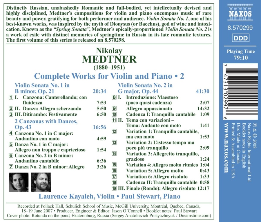 Medtner:  Works for Violin & Piano Vol. 2 - Violin Sonatas Nos. 1 & 2 - slide-1