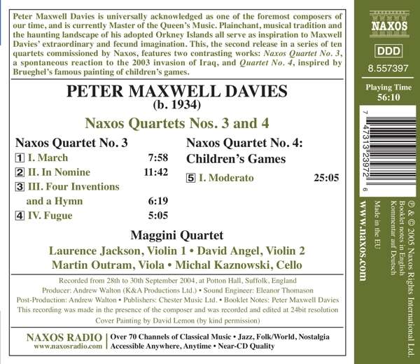 DAVIES: Naxos Quartets Nos. 3 and  4 - slide-1