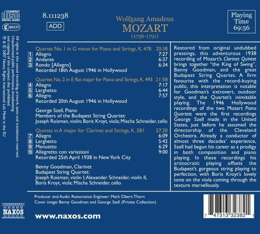 MOZART - Piano Quartets Nos. 1 & 2, Clarinet - slide-1