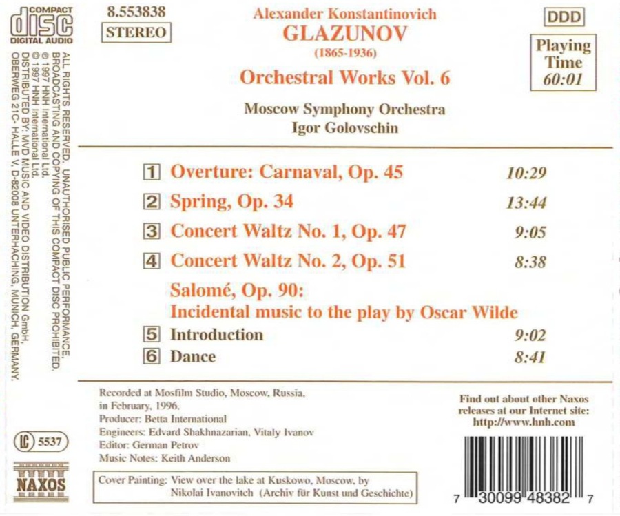 GLAZUNOV: Orchestral Works, Vol. 6 - Carnaval; Spring, Salome, Concert Waltzes - slide-1