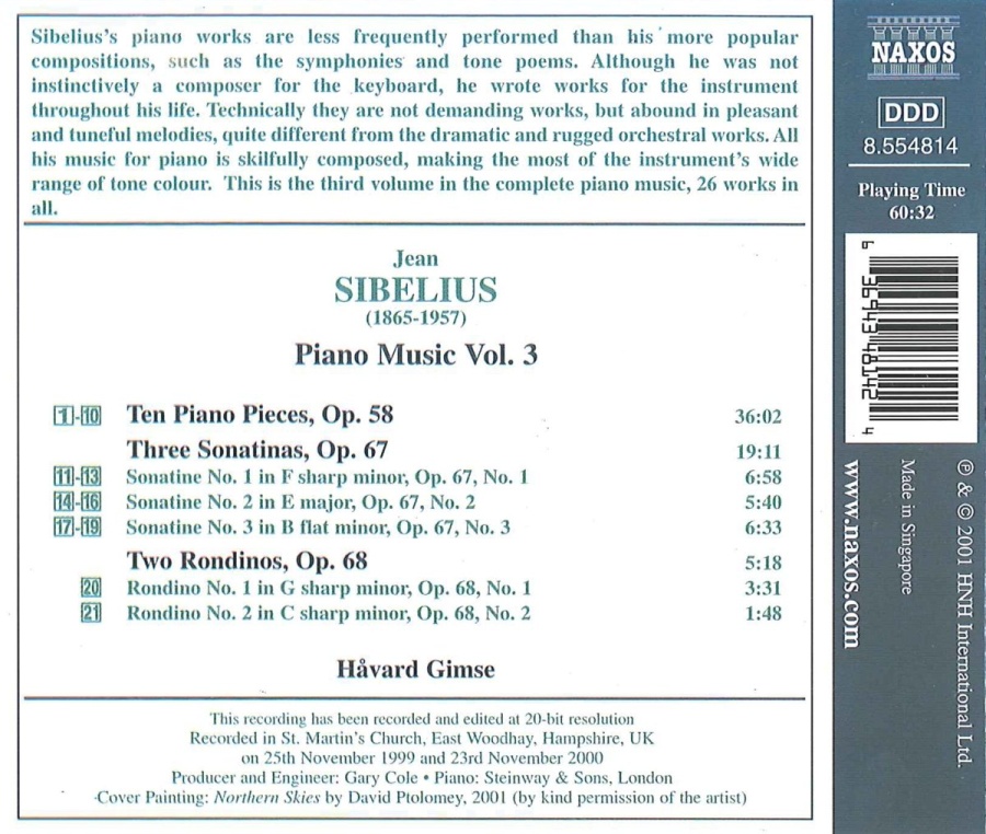 SIBELIUS: Piano Music, Vol. 3 - slide-1