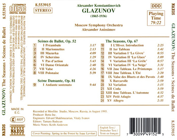GLAZUNOV: Orchestral Works, Vol. 8 - The Seasons; Scenes de Ballet; Scene Dansante - slide-1